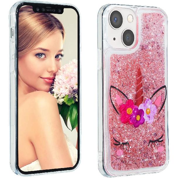 OOPKINS Glitter Case for iPhone 14 Plus, Sparkle Floating Quicksand Case for Girl Clear Soft TPU Silicone Shockproof Protective Cover for iPhone 14