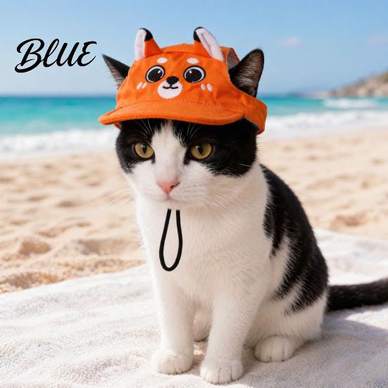 Breathable Cat Hat Sun Hat Cute Animal Embroidery Adjustable Summer Lightweight Pet Cap with Ear Holes for Camping Backyard Play Non-restrictive