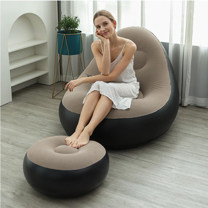 Inflatable Foldable Outdoor Sofa Bed & Footrest Flocking Lounger Chair