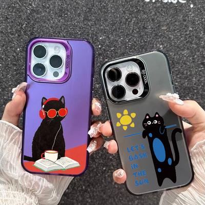 Coque Chat Noir Pour iPhone 16 Samsung A55 A35 A34 S24 FE Xiaomi Redmi Note 13 Pro 14C Huawei Honor 200 Pare-Chocs de Téléphone Antichoc Anti-Rayures Couverture Complète