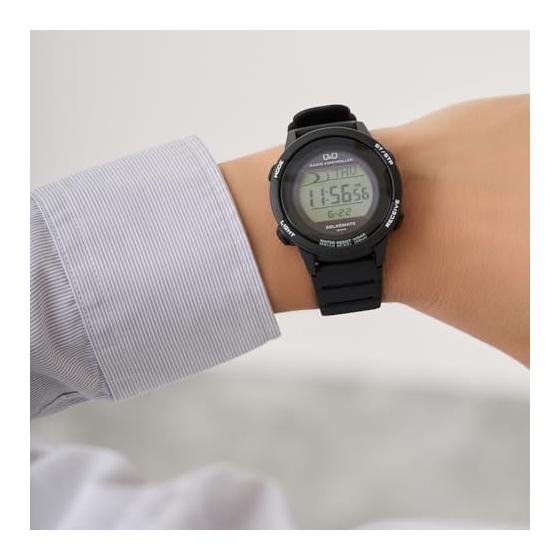 [Citizen Q&Q] Digital Radio-controlled Solar Watch (Black/Black) No Battery Replacement Required, Lightweight, Waterproof Watch (Urethane Belt/Easy