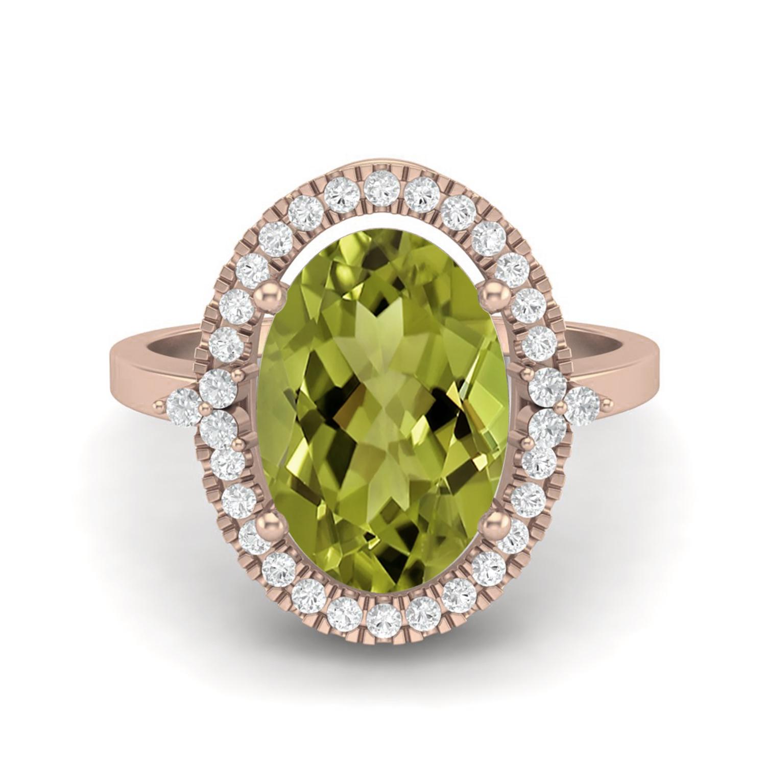 6.5 Ctw Oval Peridot 925 Sterling Silver Rose Vermeil Cocktail Women Engagement Ring 11