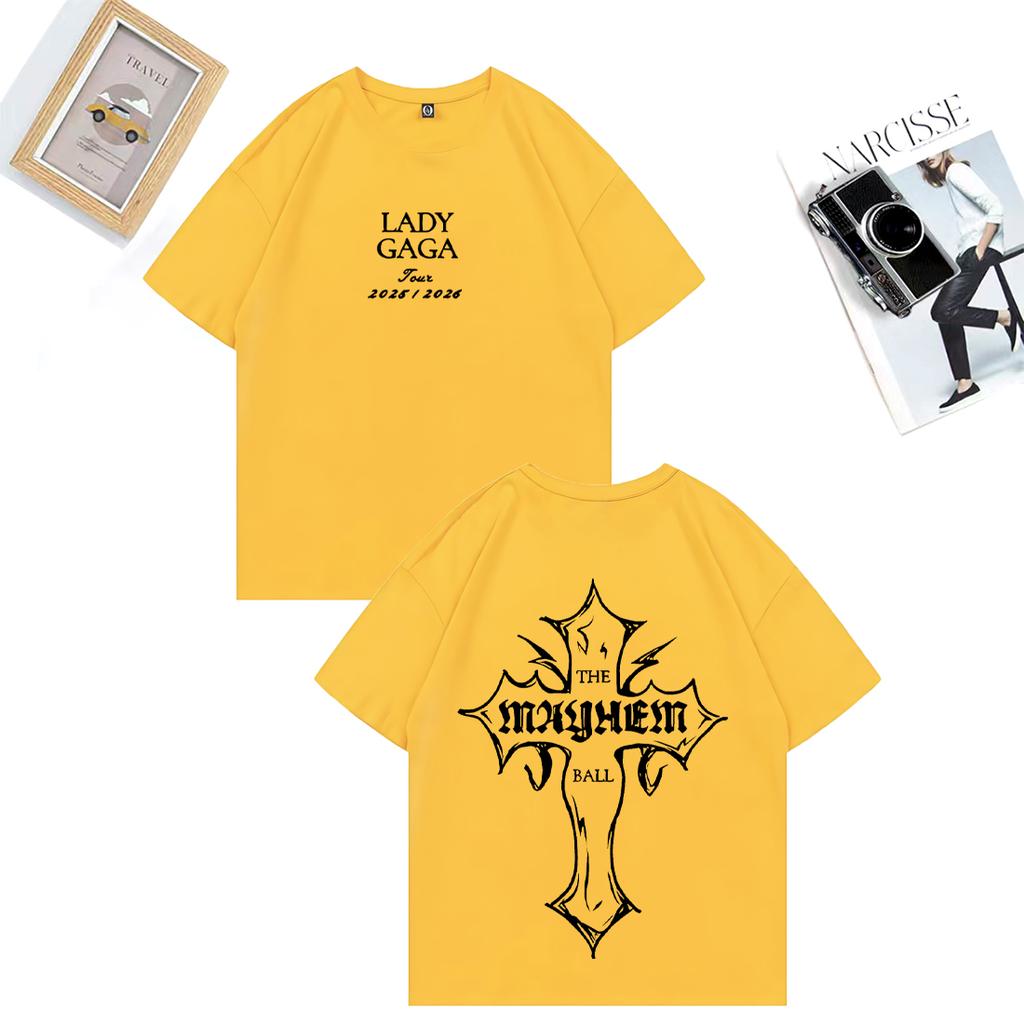 Lady Gaga MAYHEM Cross Cutoff Graphics T Shirt Men women Street Hip Hop short sleeve vintage clothes Casual 100% Cotton TShirts