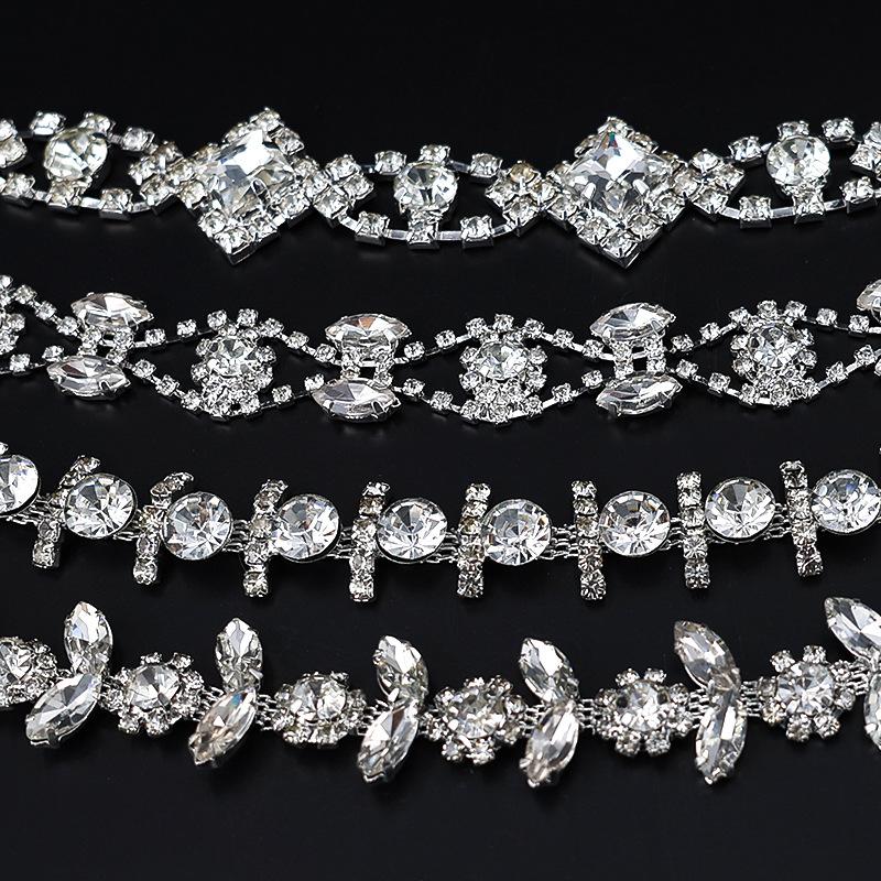 10Yards Rhinestone Sparkle Crystal Diamond Flower Leaf Rhinestone Chain Clothing Bags DIY Arts Wedding Party Gift Decoration