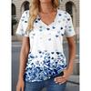 Women's Trendy T-Shirts Flower Graphics Fashion Short Sleeved V-Neck Regular Tops Daily Prints Summer Y2K Casual Tops