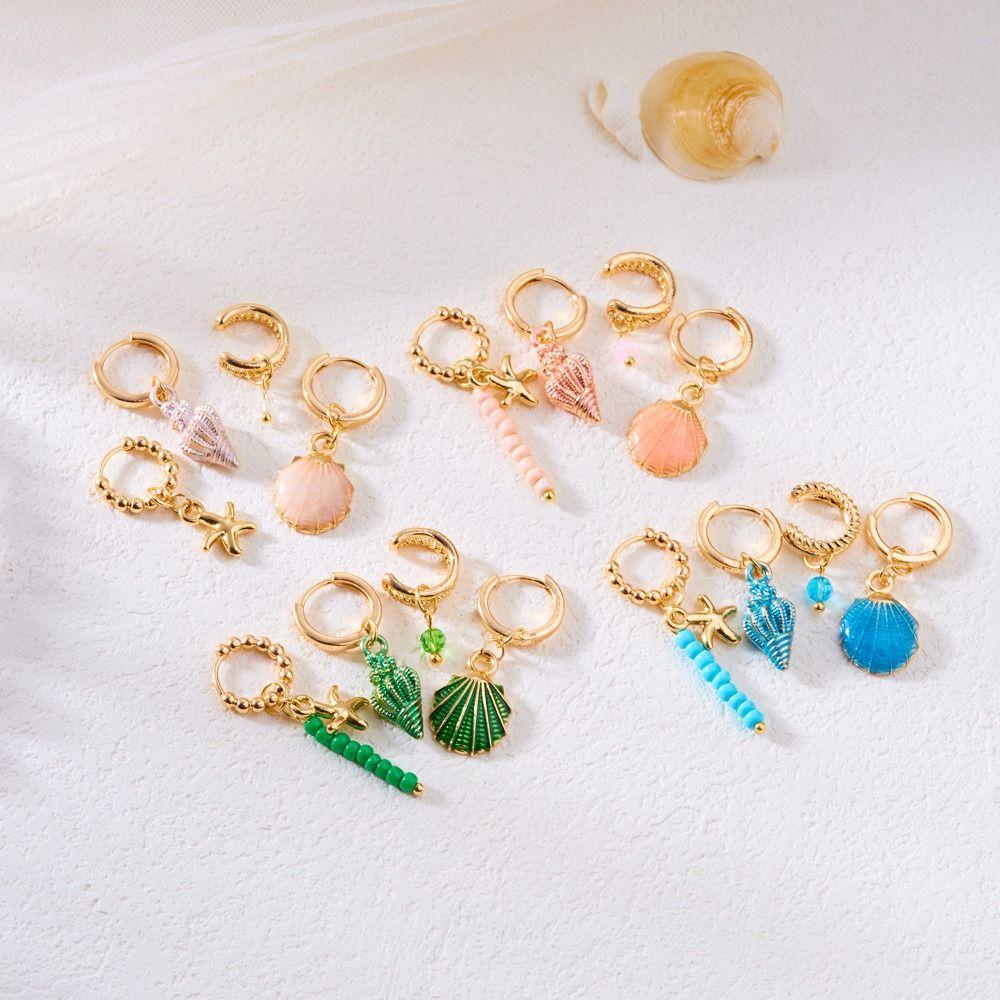 Beaded Marine Style Earrings Exquisite Beach Style Drop Earrings Cute Shell Hoop Earrings  Women