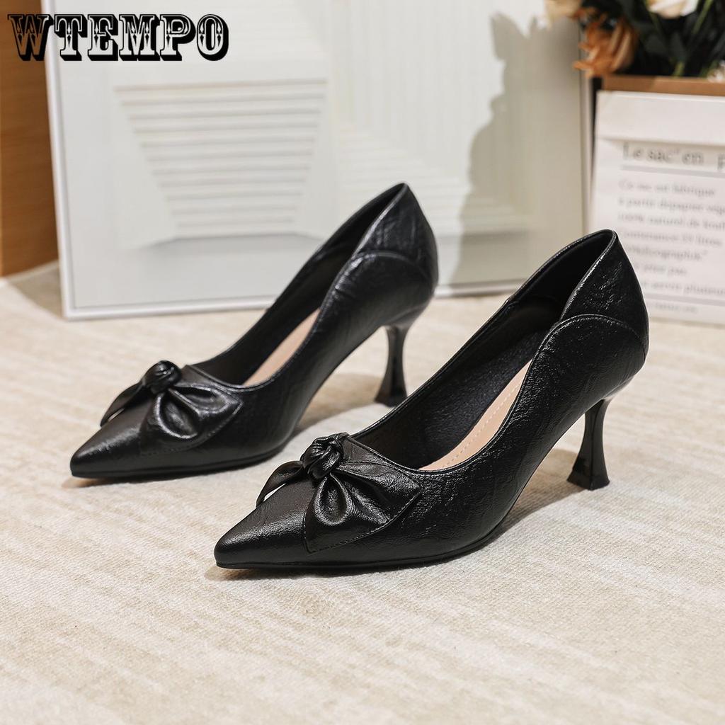 Work Order Shoes Women's Spring Bow Shallow Mouth Commuting Slim Heels High Heels