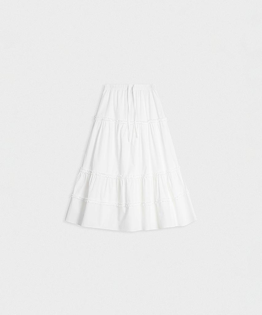 Mitayuseu Frill Tiered Maxi Skirt [White]