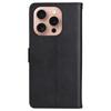 For iPhone 16 Pro Protective Case Solid Color Leather Mobile Cover Wallet Stand with Strap