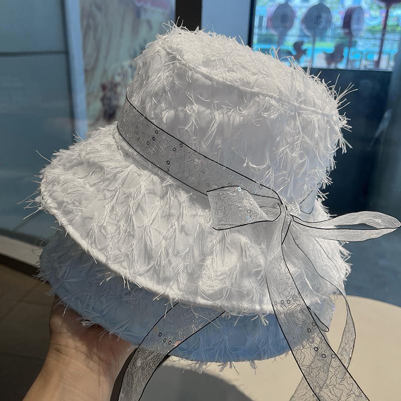 Style Cotton Twill Sun Hat With Bow And Fringe For Summer Beach Wear