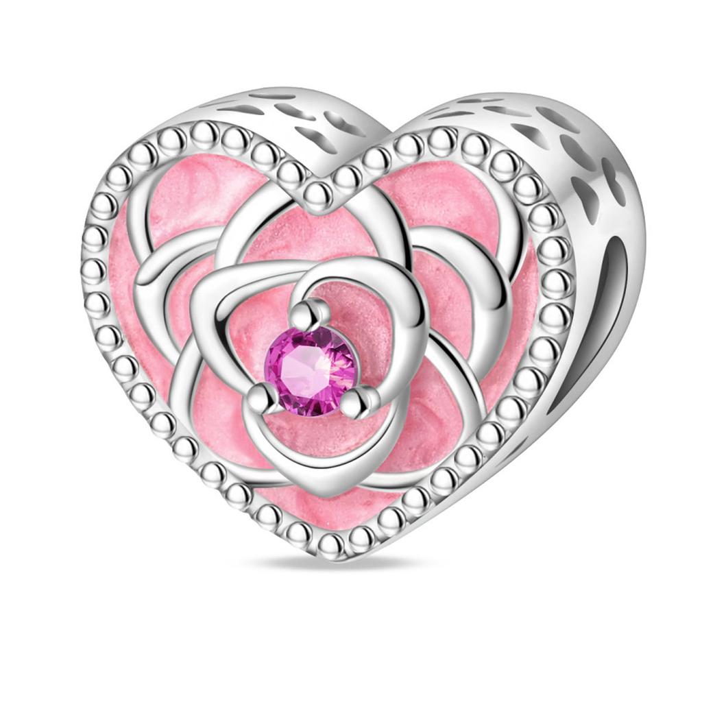 S925 Silver Charm Pendant Beads Romantic Heart Rose Beads DIY Jewelry Bracelet Accessories