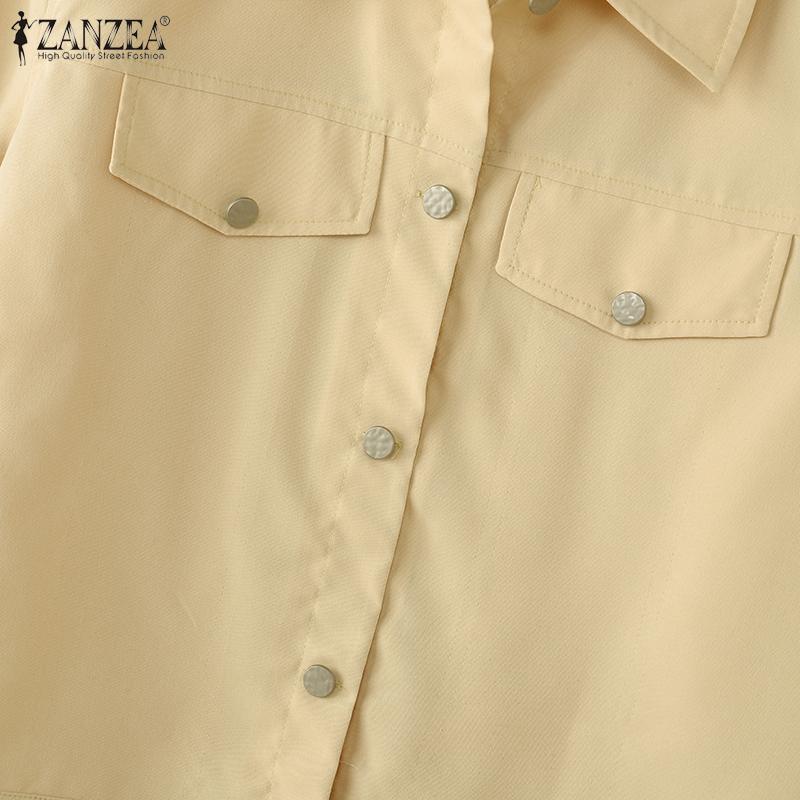 ZANZEA Women Casual Turn Down Collar Loose Summer Half Sleeve Blouse