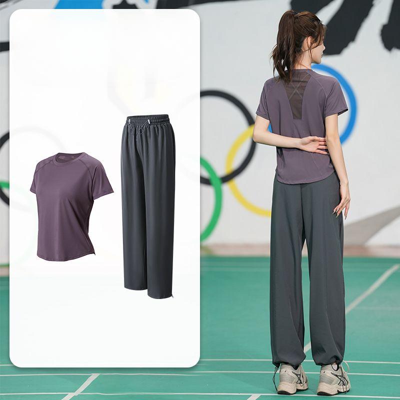 Professional Quick Dry Sports Set Summer Breathable Running Yoga Loose Fitness Short Sleeve Workout Outfit