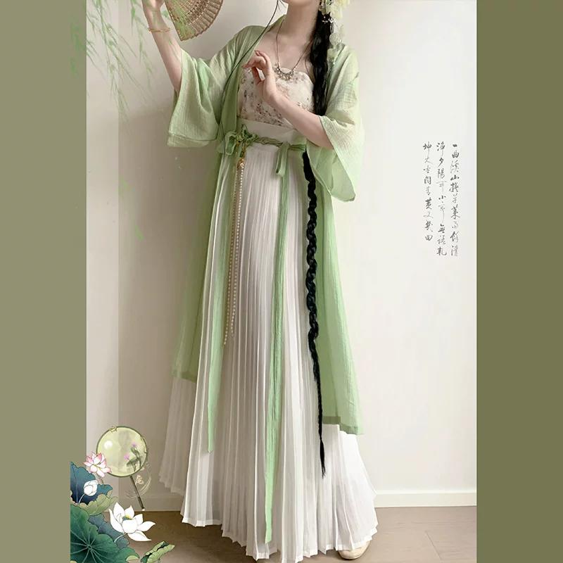 Set Hanfu Stile Dinastia Song per Donne - Manica a Velo Gonna Pieghettata Outfit Cinese Migliorato per il Pendolarismo Quotidiano