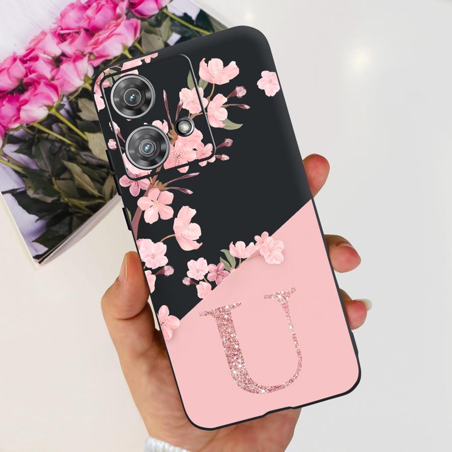 For Motorola Edge 40 Neo Case 26 Letters Black Pink Pattern Back Case For Moto Edge 40 5G 40Neo Soft TPU Silicone Stylish Bumper