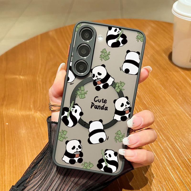 Cute Panda Pattern Magnetic Phone Case For Samsung Galaxy A37 A17 A56 A36 A55 A35 A26 A16 A25 A15 A54 A14 A34 Acrylic Back Cover