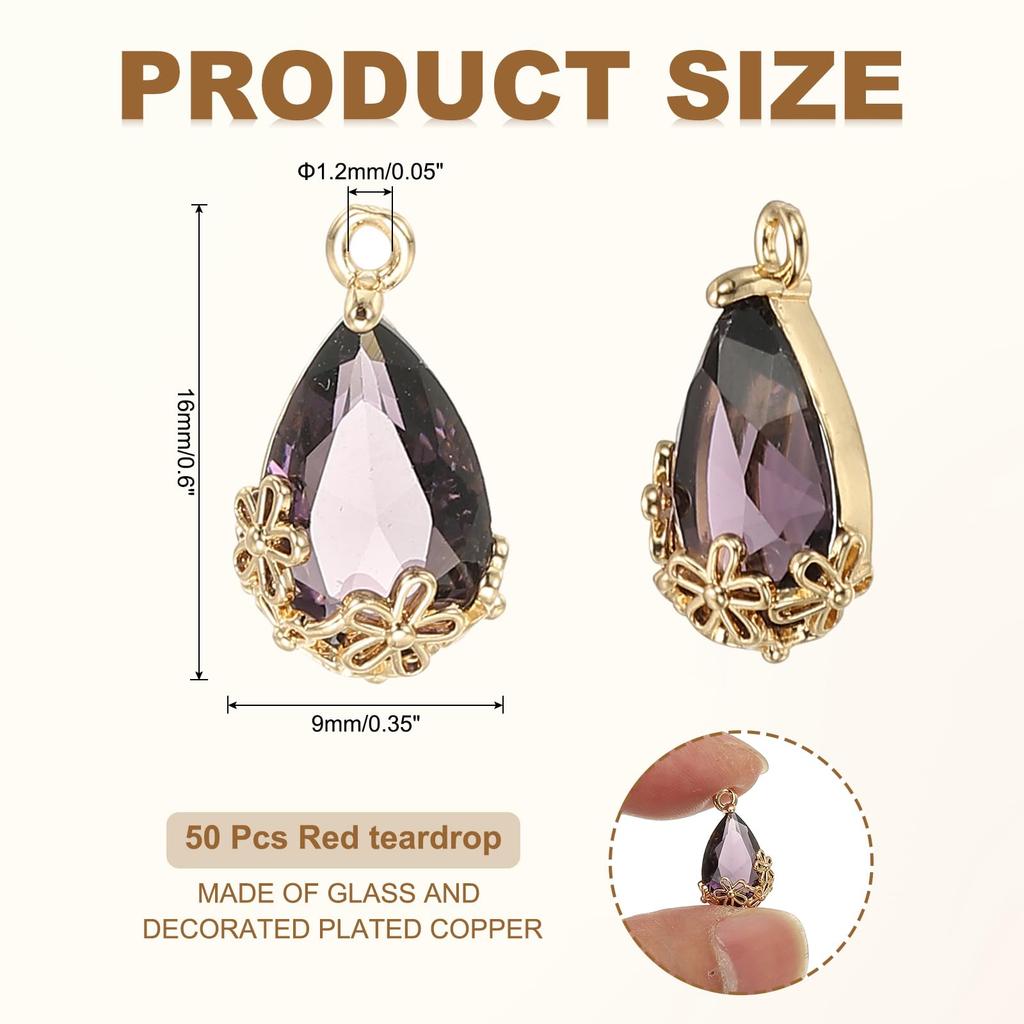 YOKIVE 50 Pieces Faceted Teardrop Glass Crystal Pendants for and DIY Jewelry Materials Rhinestones, Gold-Plated Necklaces, Earrings, Bracelets, (Dark