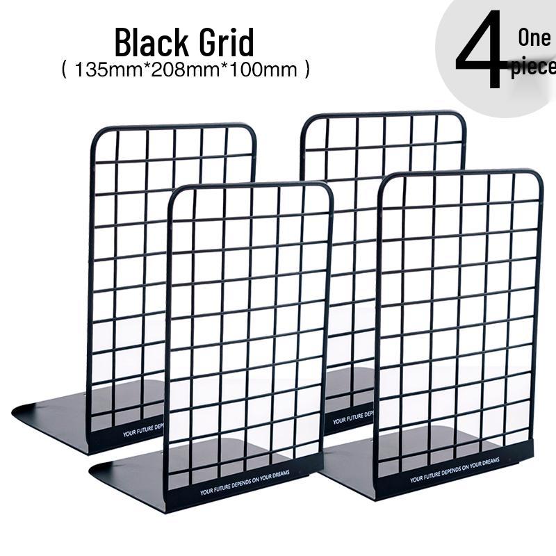 Minimalist Iron Bookends Set - 4-Piece Desktop Book Holder for Students
