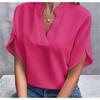 Nouveau Top d'Été pour Femme à Col Montant et Manches Courtes en V, Coupe Ample Manches Chauve-Souris Fente Latérale, Top de Bureau