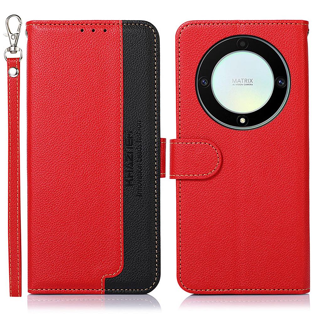 

KHAZNEH For Honor X9a 5G/X40 5G/Magic5 Lite 5G RFID Blocking Stand Wallet Cover Anti-Scratch Litchi Texture Leather Phone Case Red