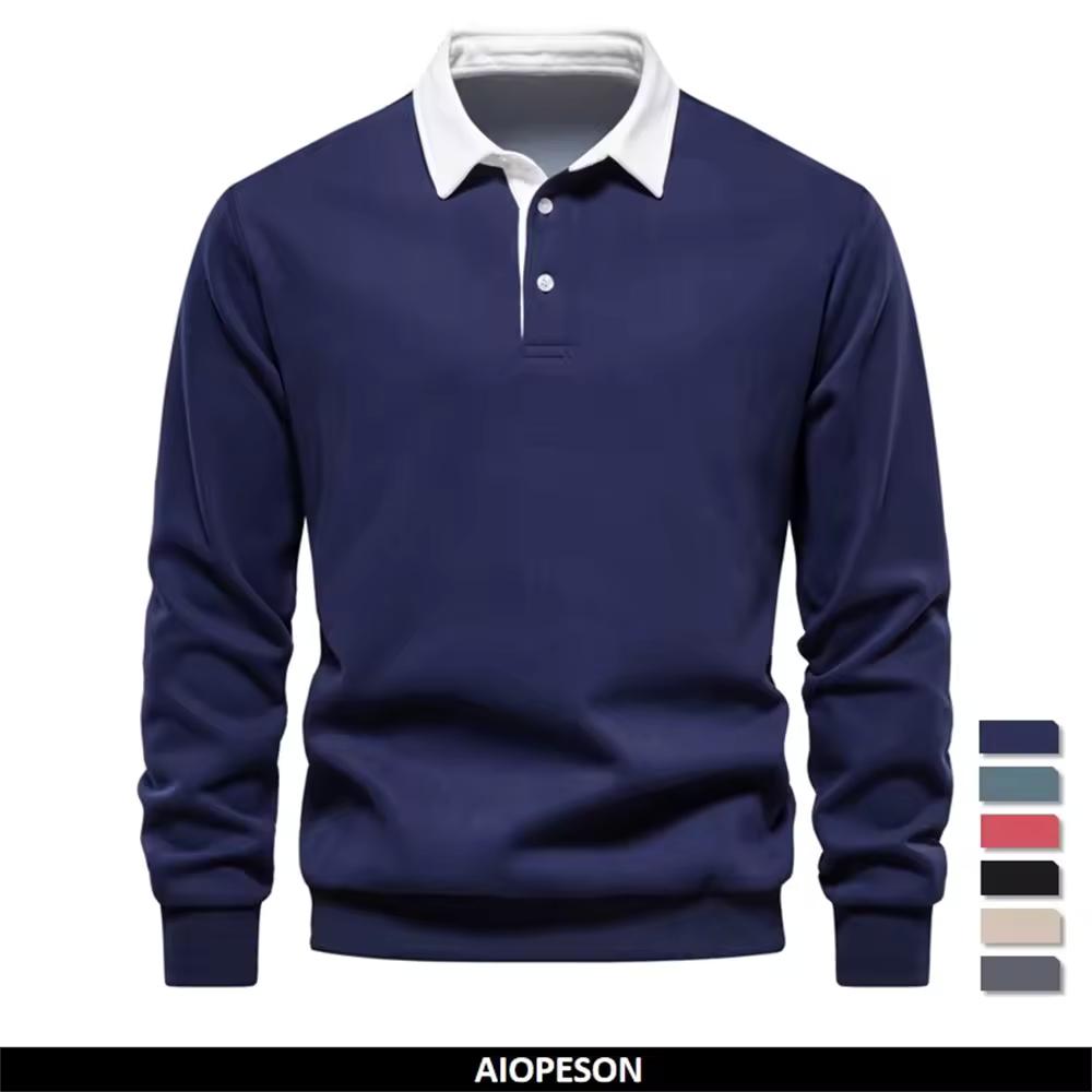 Autumn Spring Polo Neck Sweatshirts for Men Casual and Social Wear Cotton Men's Sweatshirts