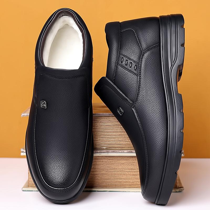 Simple Outdoor Hiking Shoes Men's Genuine Leather Shoes Winter Cotton Shoes Plush Men's Ankle Boots Business Dress Shoes