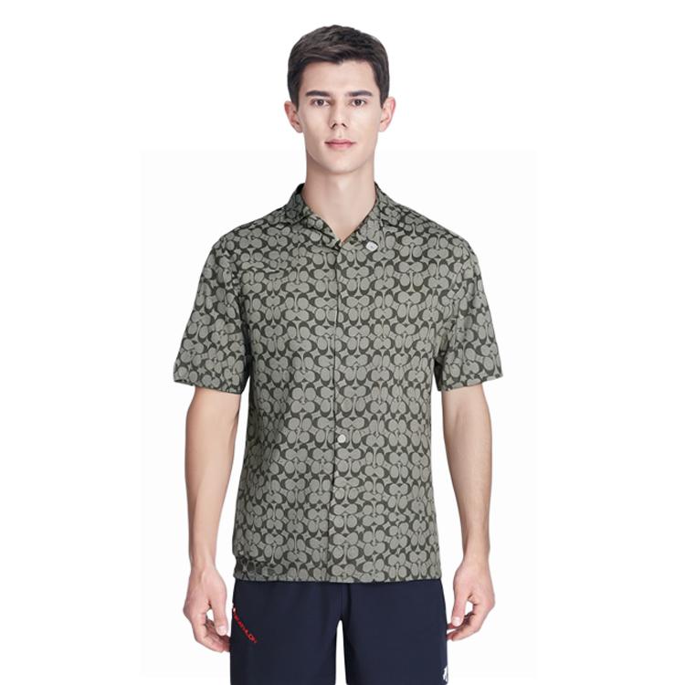 Coach Full Print V-Neck Single-Breasted Short Sleeve Shirt Men shirts Gray-Green C7812-SAG