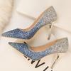 Wind Women's Shoes High Heels Shallow Mouth Pointed Gradual Change Sequins Sexy Thin Nightclub High Heels Single Shoes