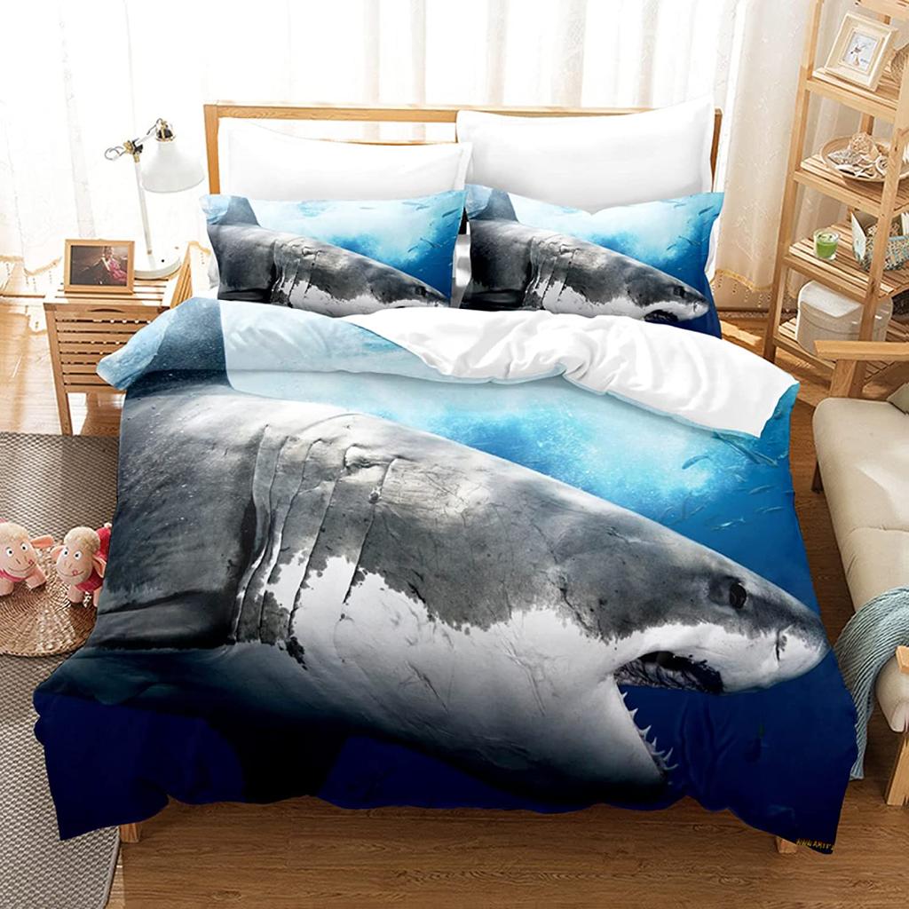 Shark Duvet Cover Set Microfiber Hawaiian Beach Ocean Themed Bedding Double Queen King Size Quilt Cover