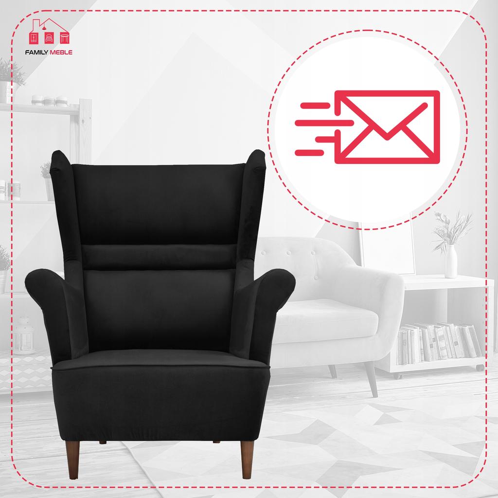 Zoja Scandinavian Family Meble Wing Chair, Black Velvet, Shading