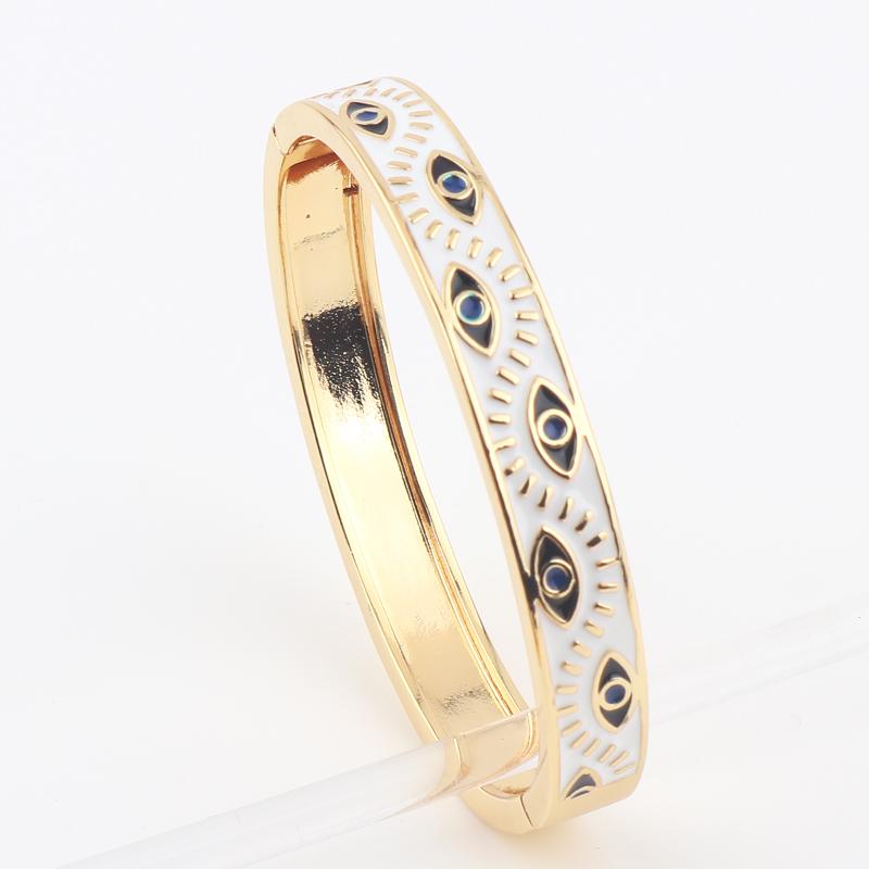 2026 New Fashion 18K Gold Plated Colorful Enamel Lucky Turkish Evil Eye Open Cuff Charm Bangle Bracelets For Women Jewelry
