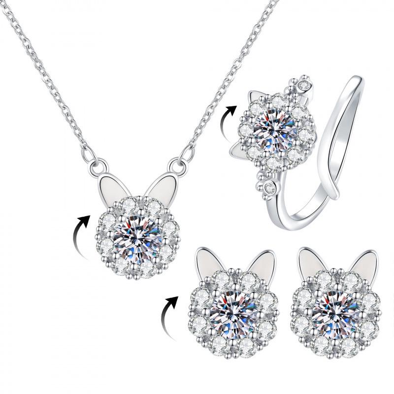 Zhuanzhuan Lucky Cat Adjustable Zircon Ring Set - Elegant Women's Light Luxury Jewelry