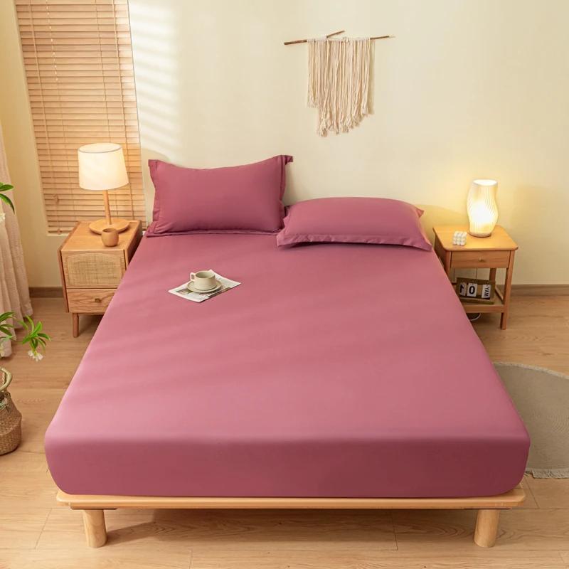 Solid Color Brushed Fitted Bed Sheet Set with 2 Pillowcases Soft Comfortable Non Slip Mattress Protector Cover for Single Double