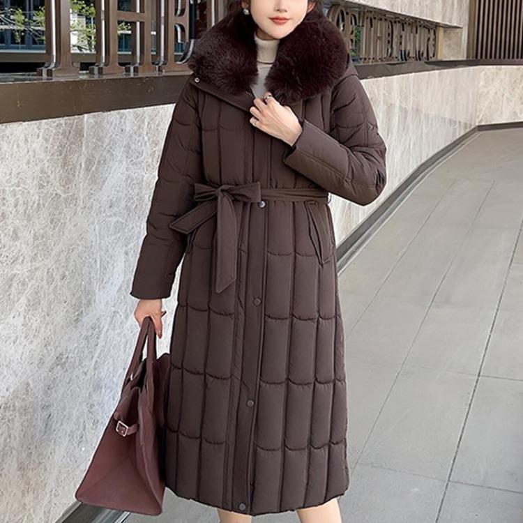 Plus Size Winter Long Parkas For Women L-7XL Detachable Sleeves With Belt Big Faux Fur Collar Hooded Loose Thick Fashion Coat