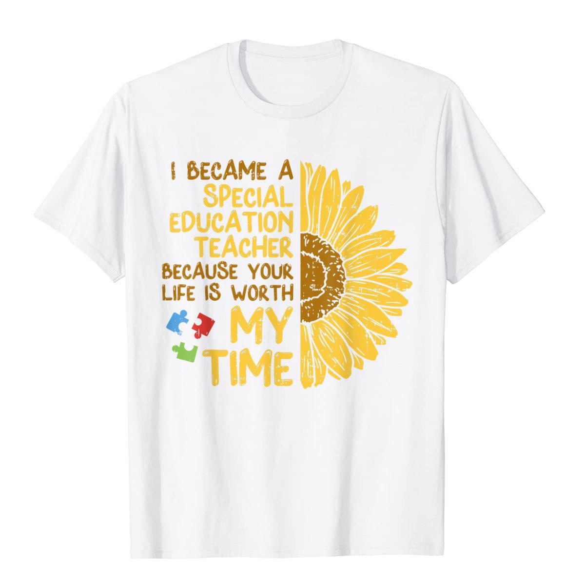 Special Education Teacher Sunflower Autism Awareness Gift TShirt Tees Prevalent Street Cotton Men TShirt Oversized Streetwear S