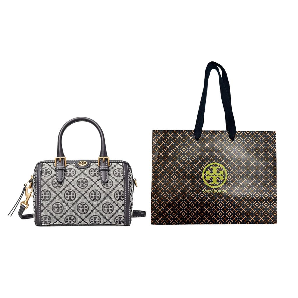 Tory Burch T Monogram Canvas And Leather Boston Bag Women Handbags Navy-Blue 82939-405