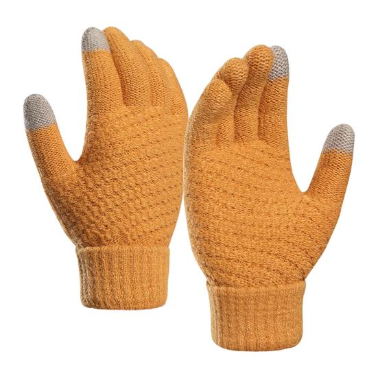 1 Pair Women Men Autumn Winter Knitting Gloves Solid Color Thickened Ribbed Cuffs Ridding Gloves Touch Screen Windproof Gloves
