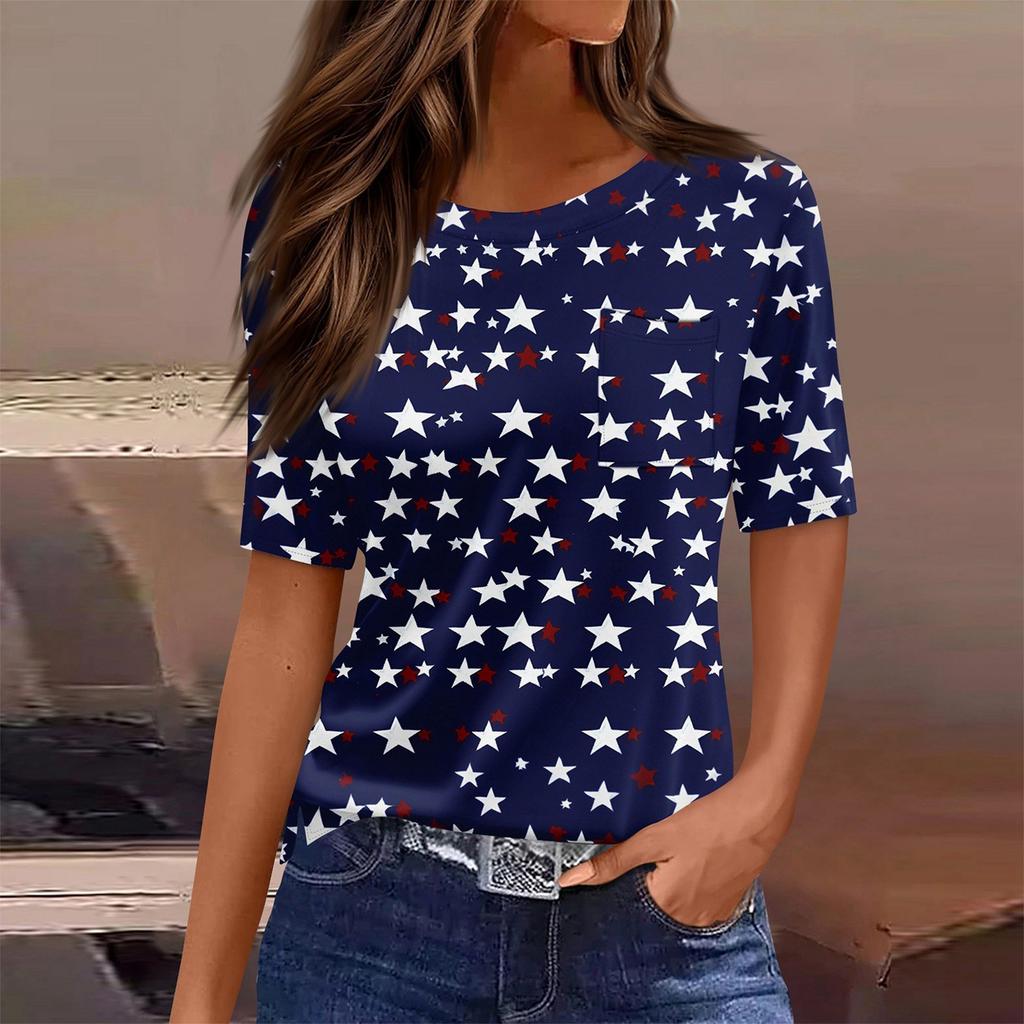 T Shirts For Women Round Neck Dressy Casual Blouses Printing Short Sleeve Summer Tops Loose Fit