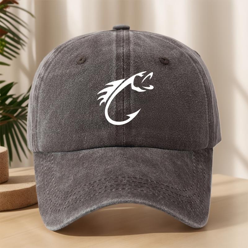 Fishhook Creative Design Pattern Printed Baseball Cap Fishing Hat Washed Retro Peaked Cap Sweat-absorbent and Breathable Hat