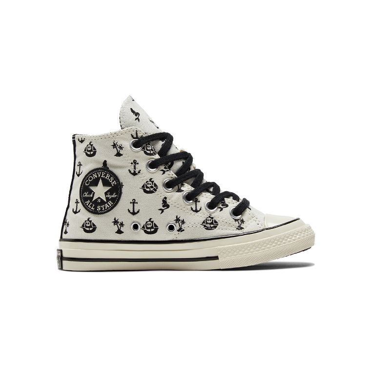Converse 1970s Vintage Print High Top Canvas Shoes Kids Sneakers Off-White Black 372743C