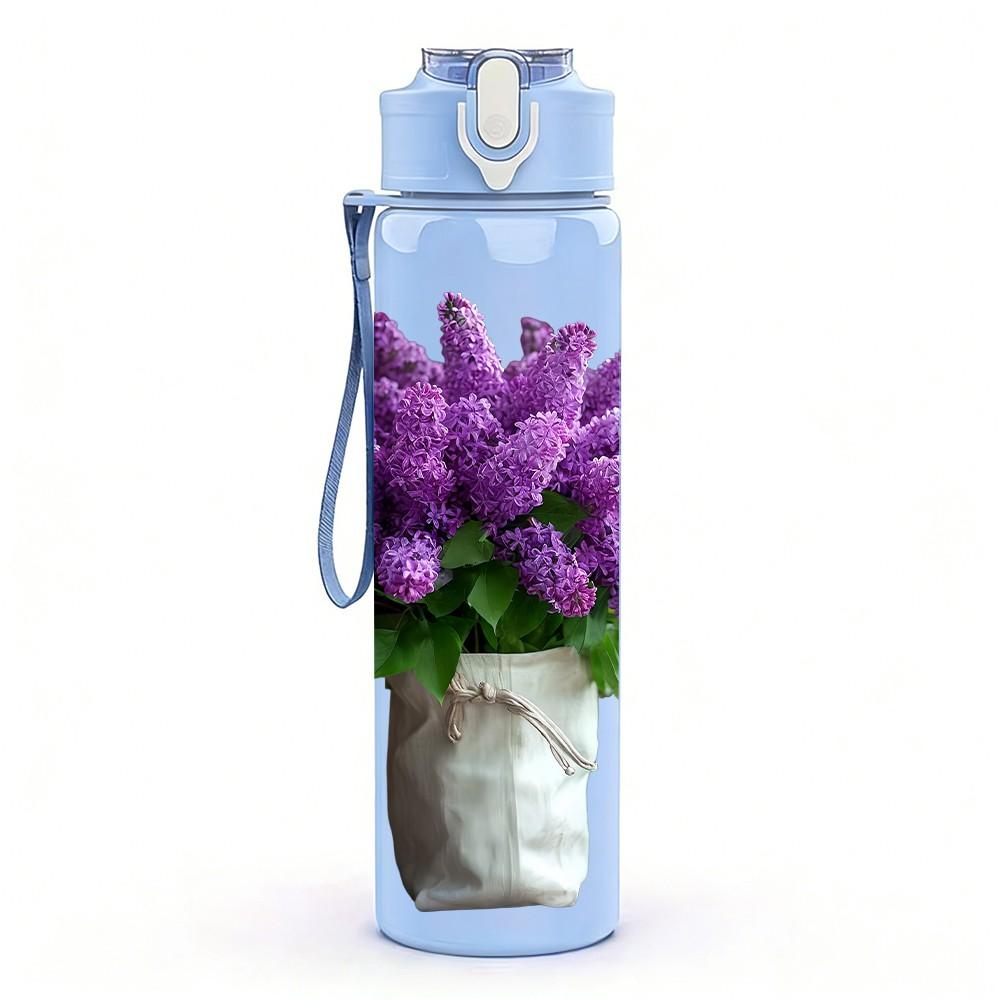 1PC Purple Lavender In Ceramic Pot Print 750ml Color Plastic Sports Water Bottle Leakproof Flip Straw Lid Suitable for Sports Office Home Use