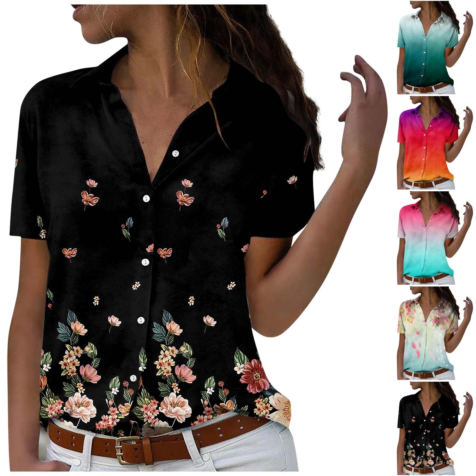 

Женская модная повседневная рубашка с короткими рукавами и пуговицами с лацканами, верхняя блузка