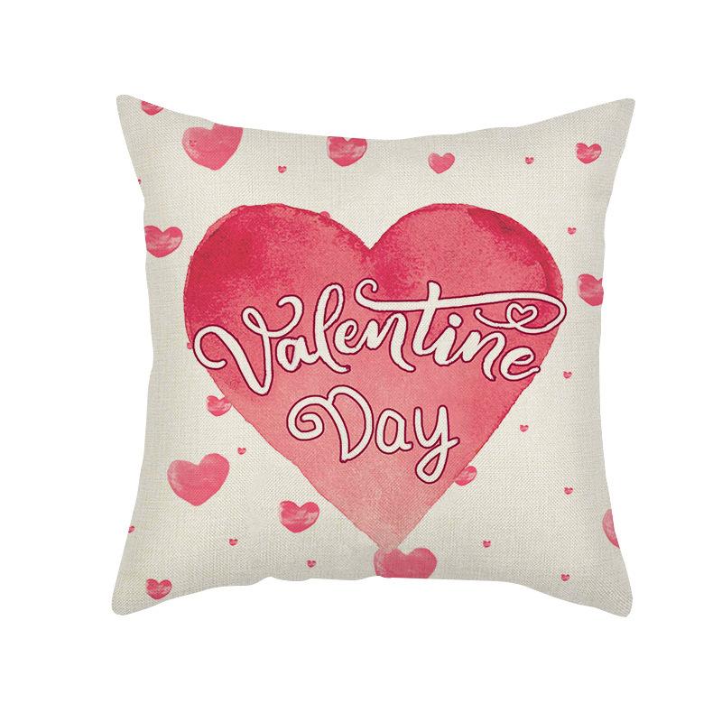 Valentine's Day Linen Pillow Cover Pink Love Home Car Sofa Bedroom Pillow Cover