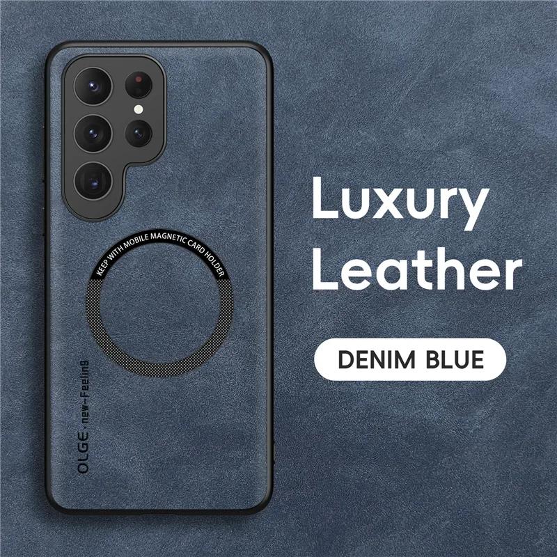 Magnetic Leather Phone Case For Samsung S24 S25 Ultra S23 FE S22 S21 S20 5G Note 20 Ultra 10 Plus Wireless Charging Cover