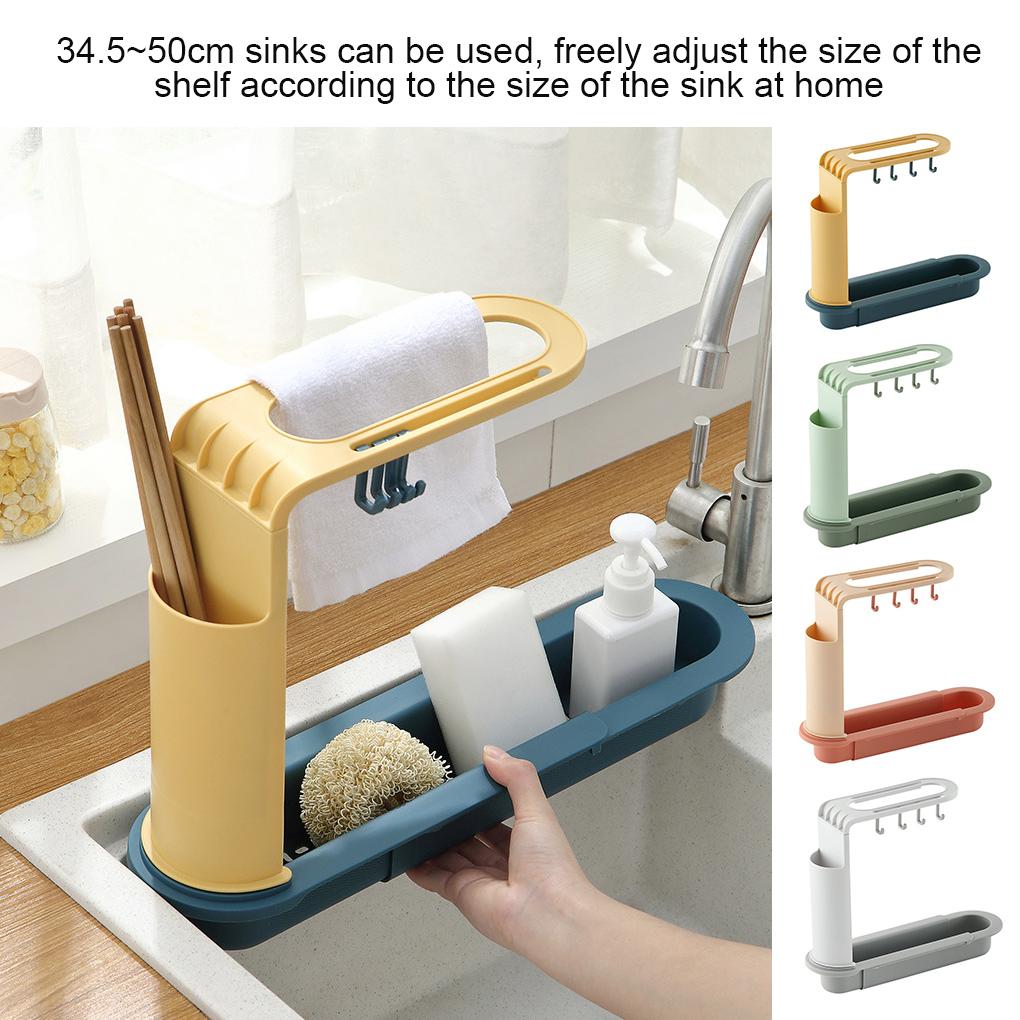 Sink Storage Shelf Hollow Sponge Drain Holder Rack Adjustable Plastic Kitchen Organizer