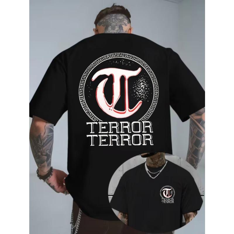 Men's Vintage T-shirt | Sports Short Sleeve Printed T-shirt Terror Terror Logo with Circular Design for Daily Wear, Parties and Outdoor Outfits