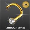 KODY PIERCING 18K Solid Gold Nose Piercing With Round Cubic Zirconia 2mm Broached by 4 Prongs - Quality Piercing