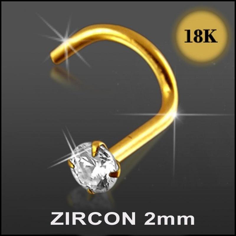 KODY PIERCING 18K Solid Gold Nose Piercing With Round Cubic Zirconia 2mm Broached by 4 Prongs - Quality Piercing