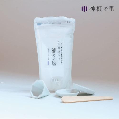 Kamidana No Sato's Easy Octagonal Salt Set: Includes 500g of Purifying Salt, a Hardener, and Two Octagonal Plates. Purifying, Good Luck, Purifying, Fe