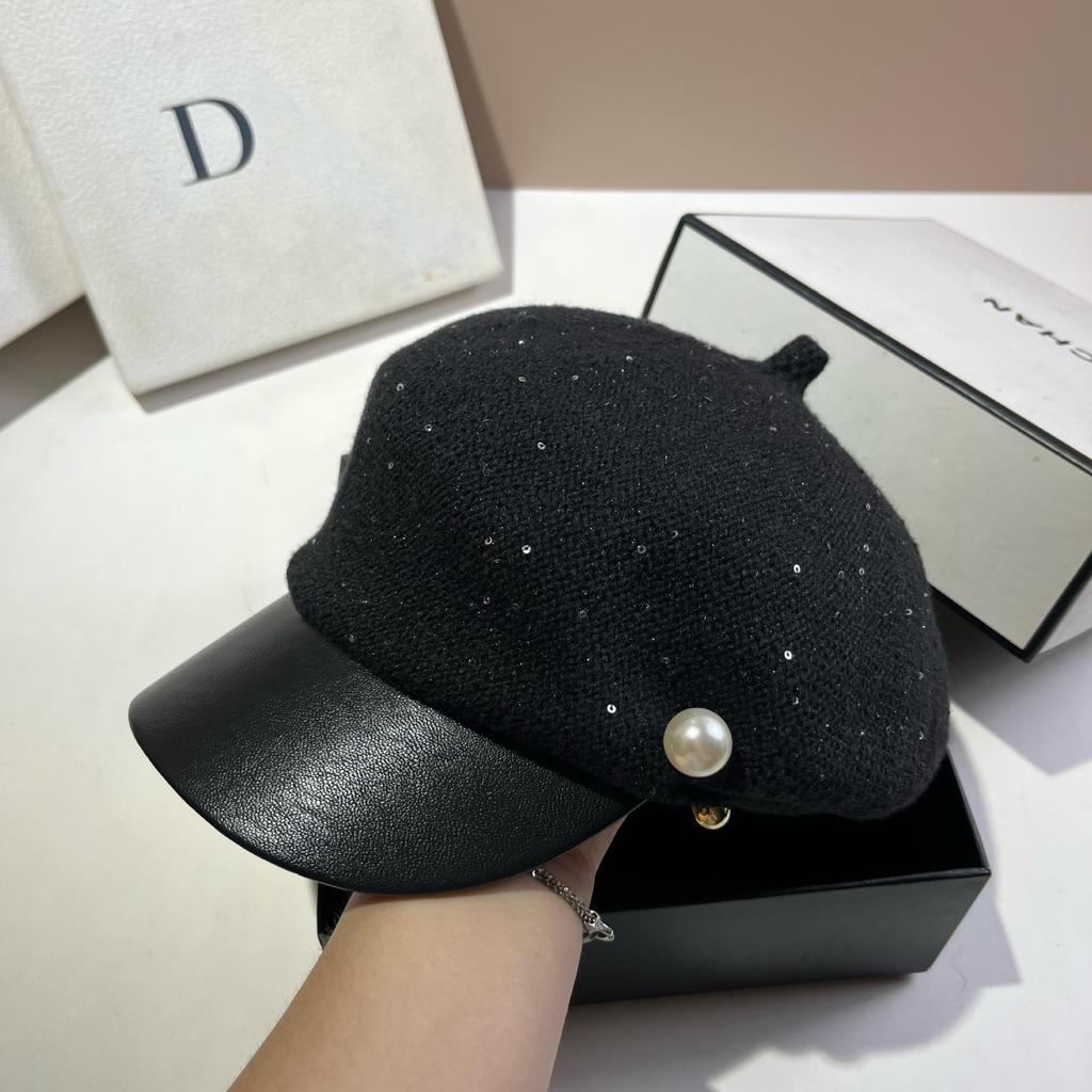 Xiaoxiangfeng Pearl Sequin Navy Hat Celebrity Irregular Styling Beret Female